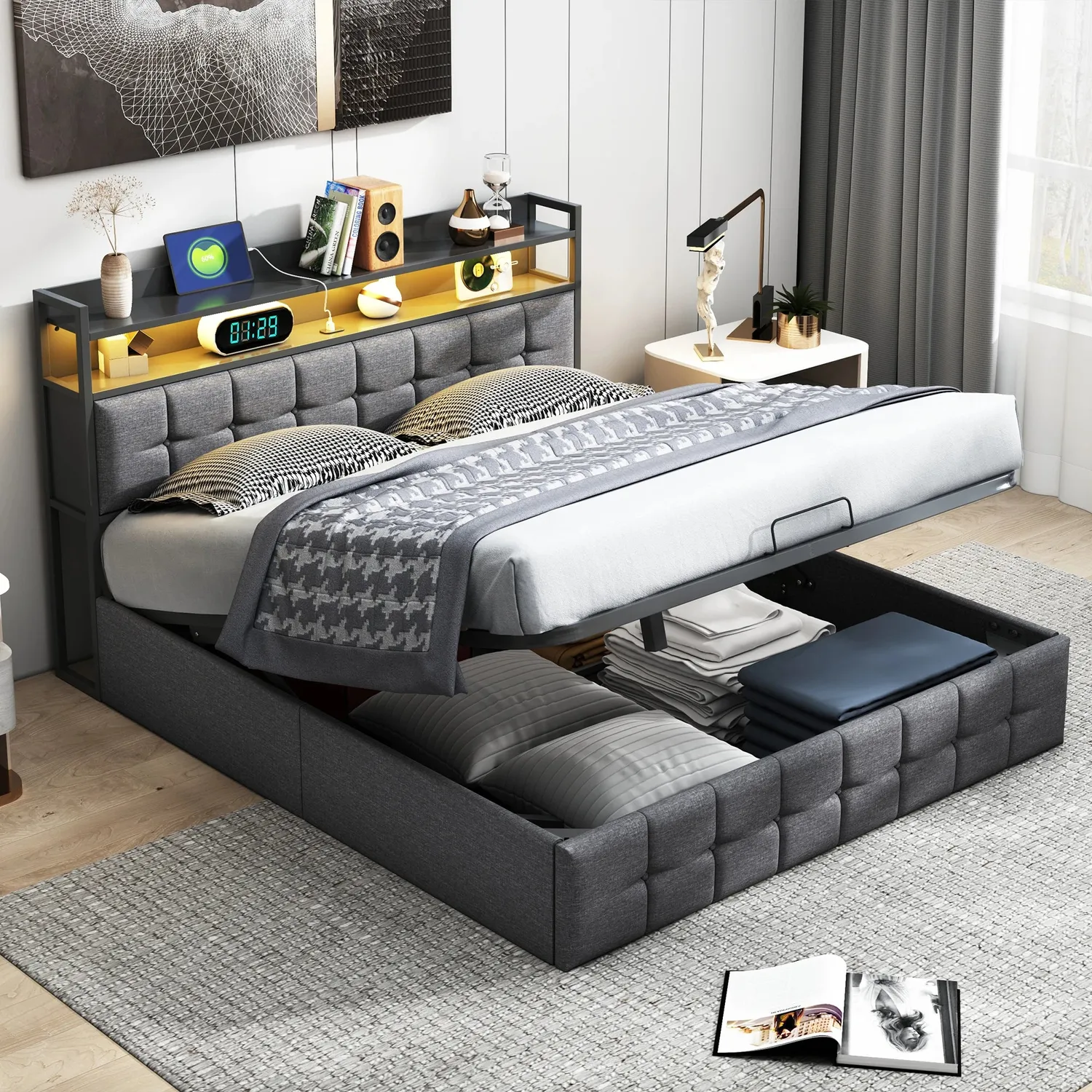 OutdoorMatch bedframe 140x190 grijs opbergruimte LED