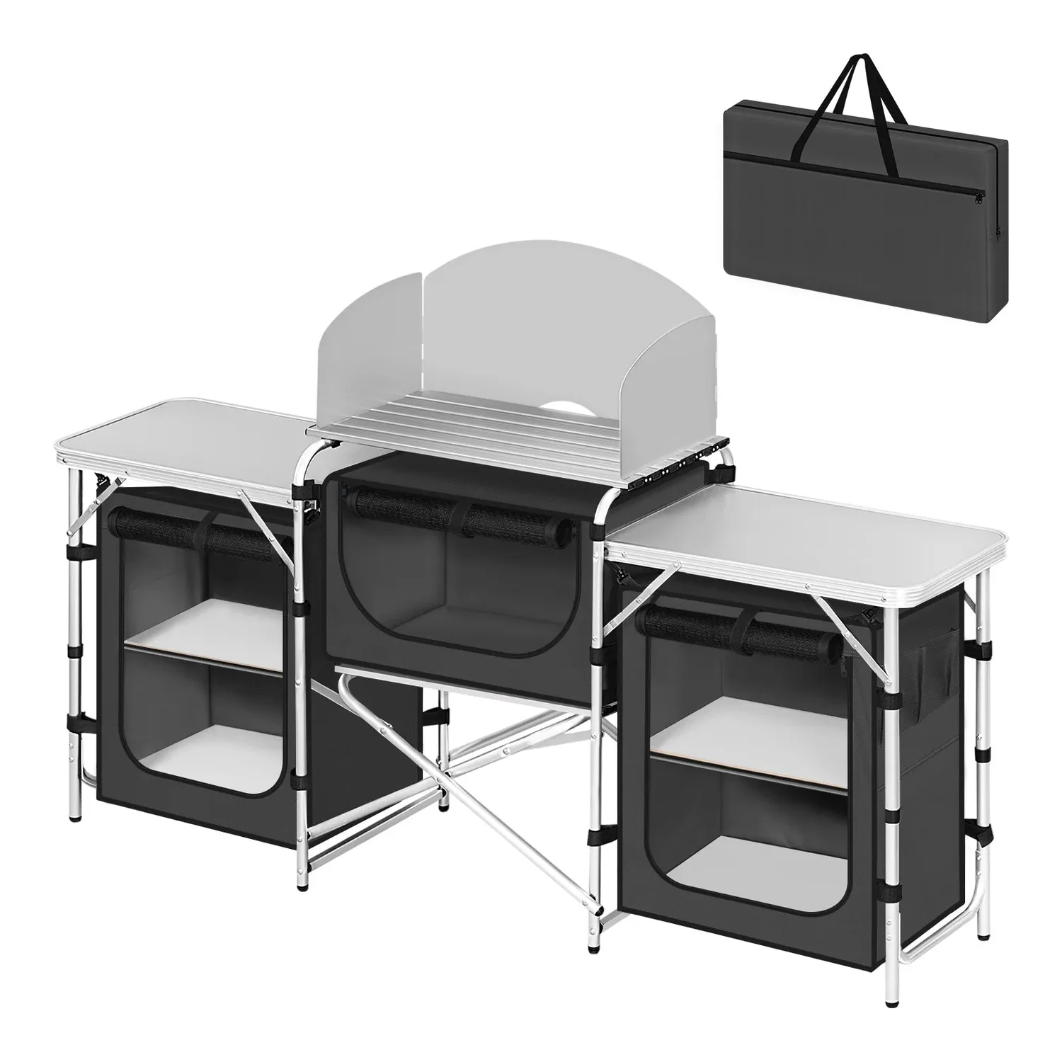 OutdoorMatch camping keukenkast zwart opvouwbaar aluminium