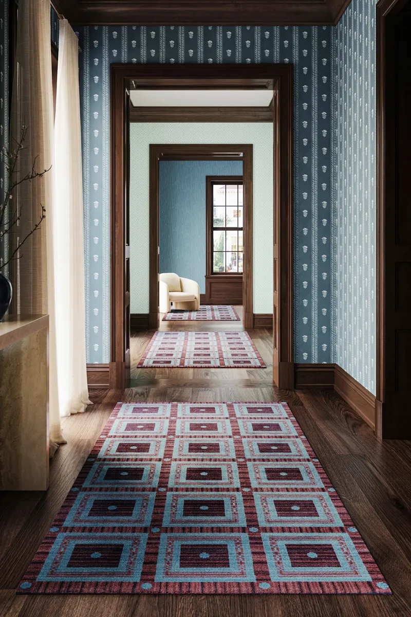Sutherland Furniture Breaking Grid Tibetan Knot stof