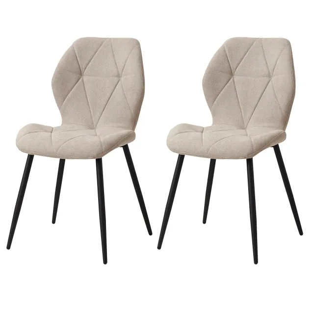 OutdoorMatch Eetkamerstoelen Beige Linnen Set 2 Stuks Metaal