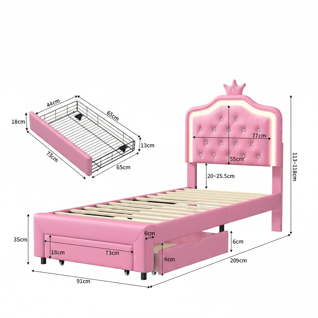 OutdoorMatch Bedframe 90x200 Roze LED met Lade