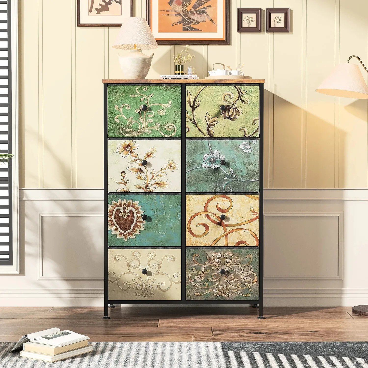 OutdoorMatch ladekast 8 lades vintage bloemenprint