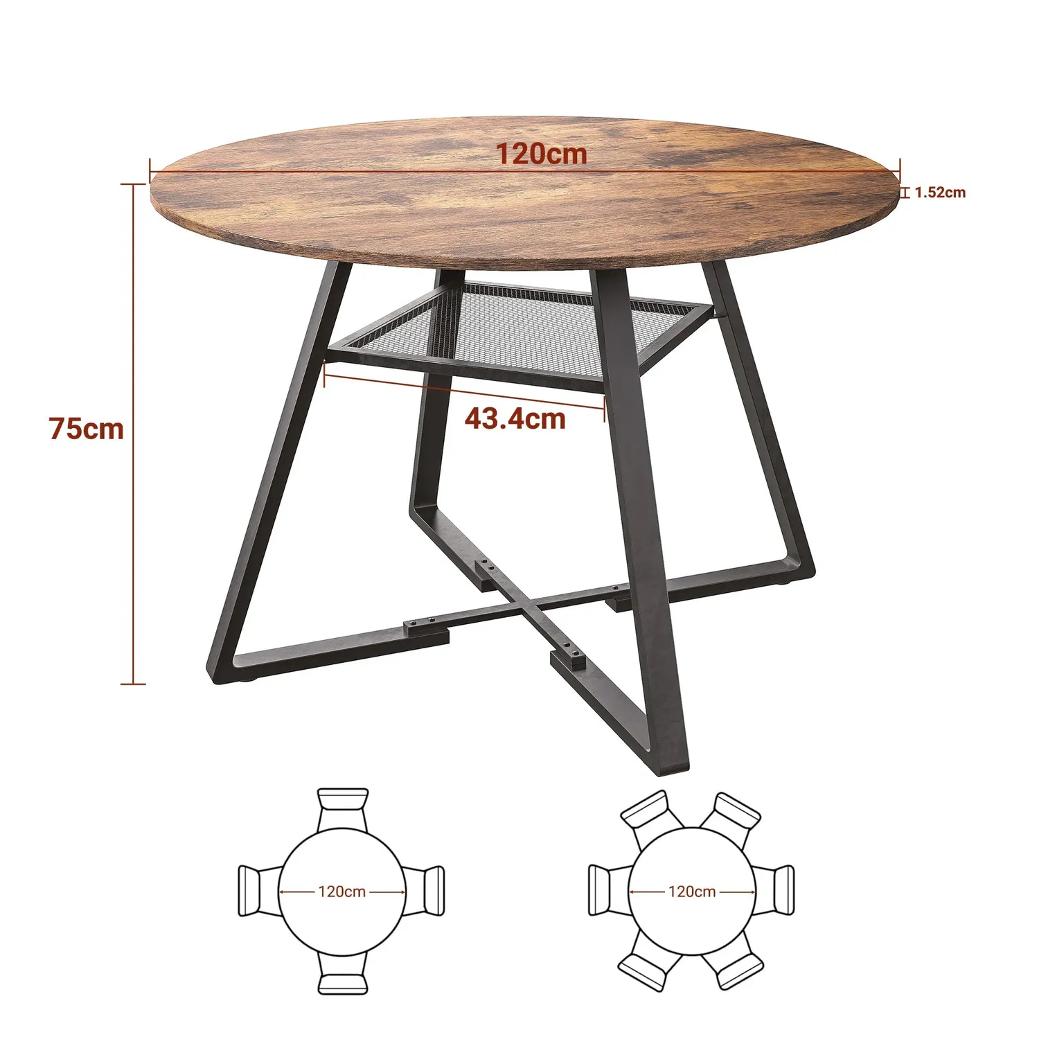 OutdoorMatch Eettafel Rond 120 cm Houtlook Zwart 4-6 Pers
