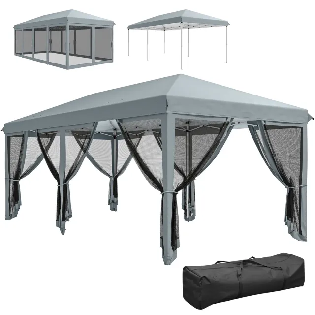 OutdoorMatch Tuinoverkapping 6x3 Zwart Pop-up Netten