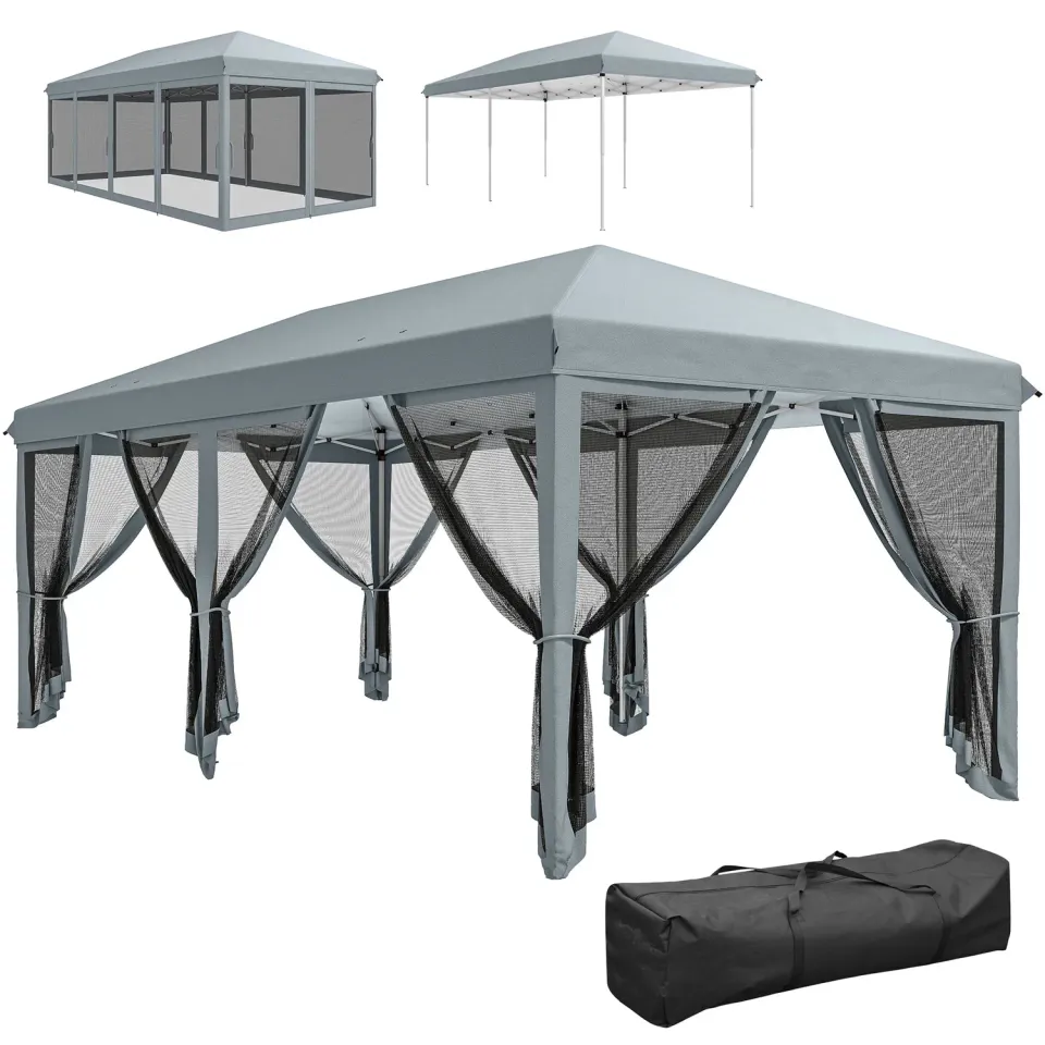 OutdoorMatch Tuinoverkapping 6x3 Zwart Pop-up Netten