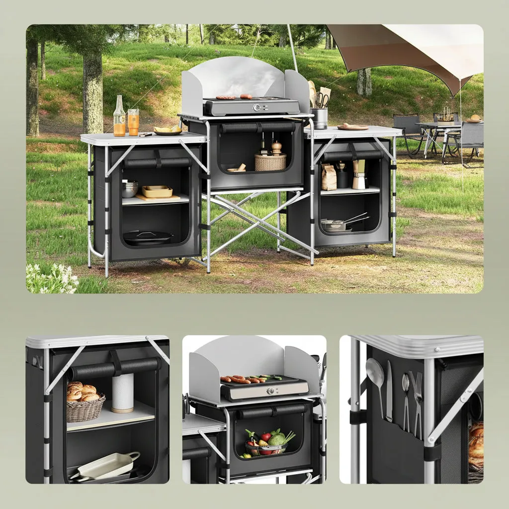 OutdoorMatch camping keukenkast zwart opvouwbaar aluminium