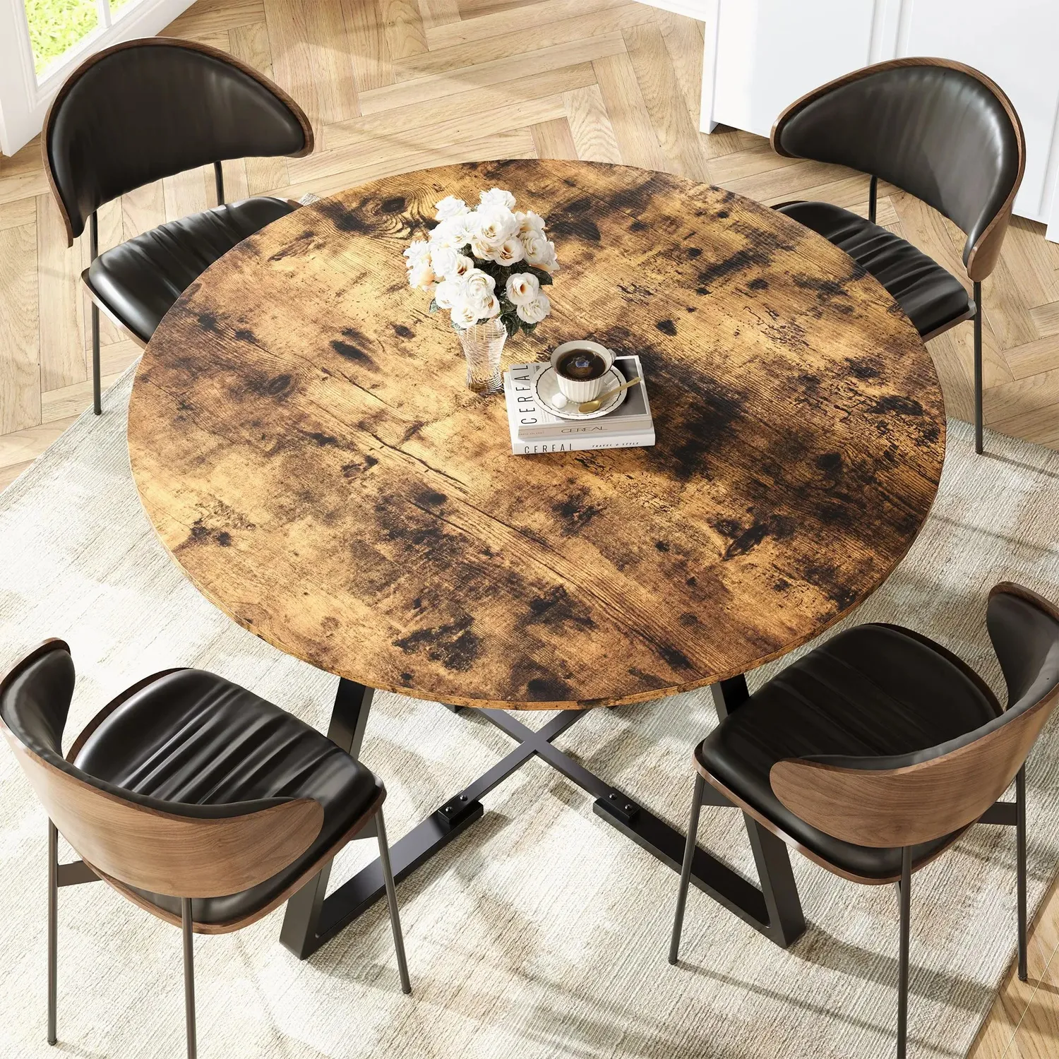 OutdoorMatch Eettafel Rond 120 cm Houtlook Zwart 4-6 Pers