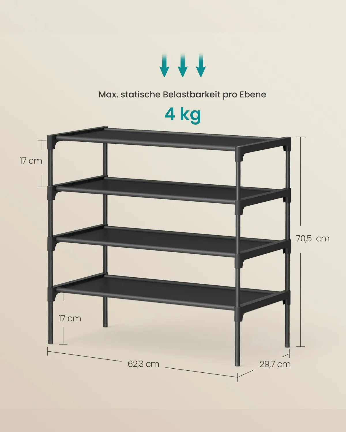 OutdoorMatch Schoenenrek 4-Laags Zwart 62cm Metaal