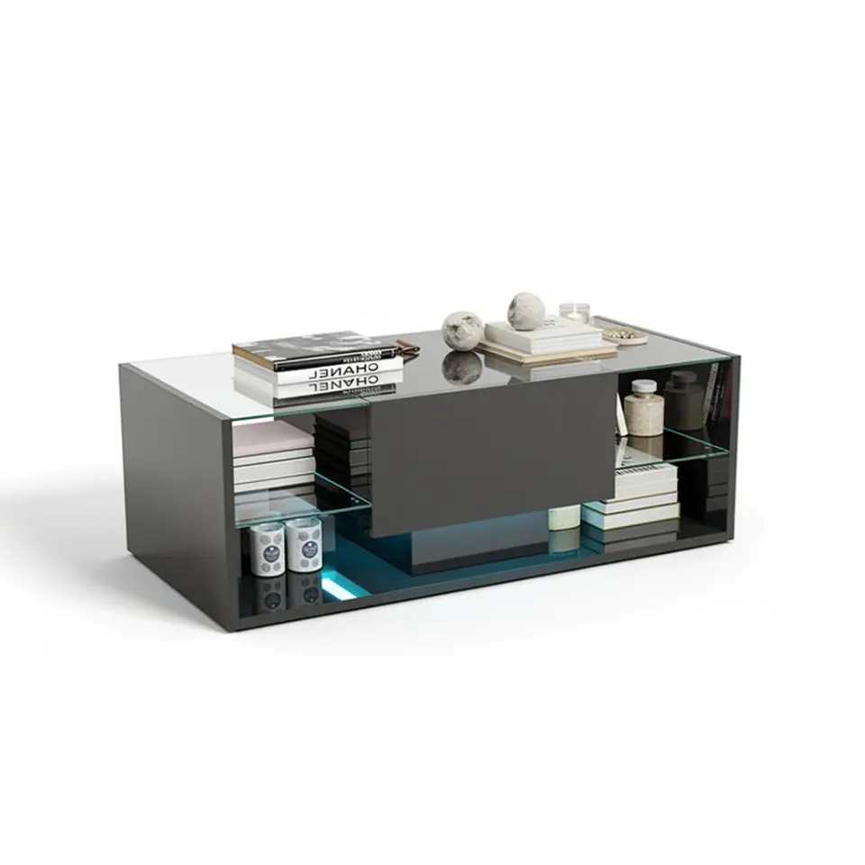 OutdoorMatch Salontafel Zwart LED Glas 100x50x35 Modern