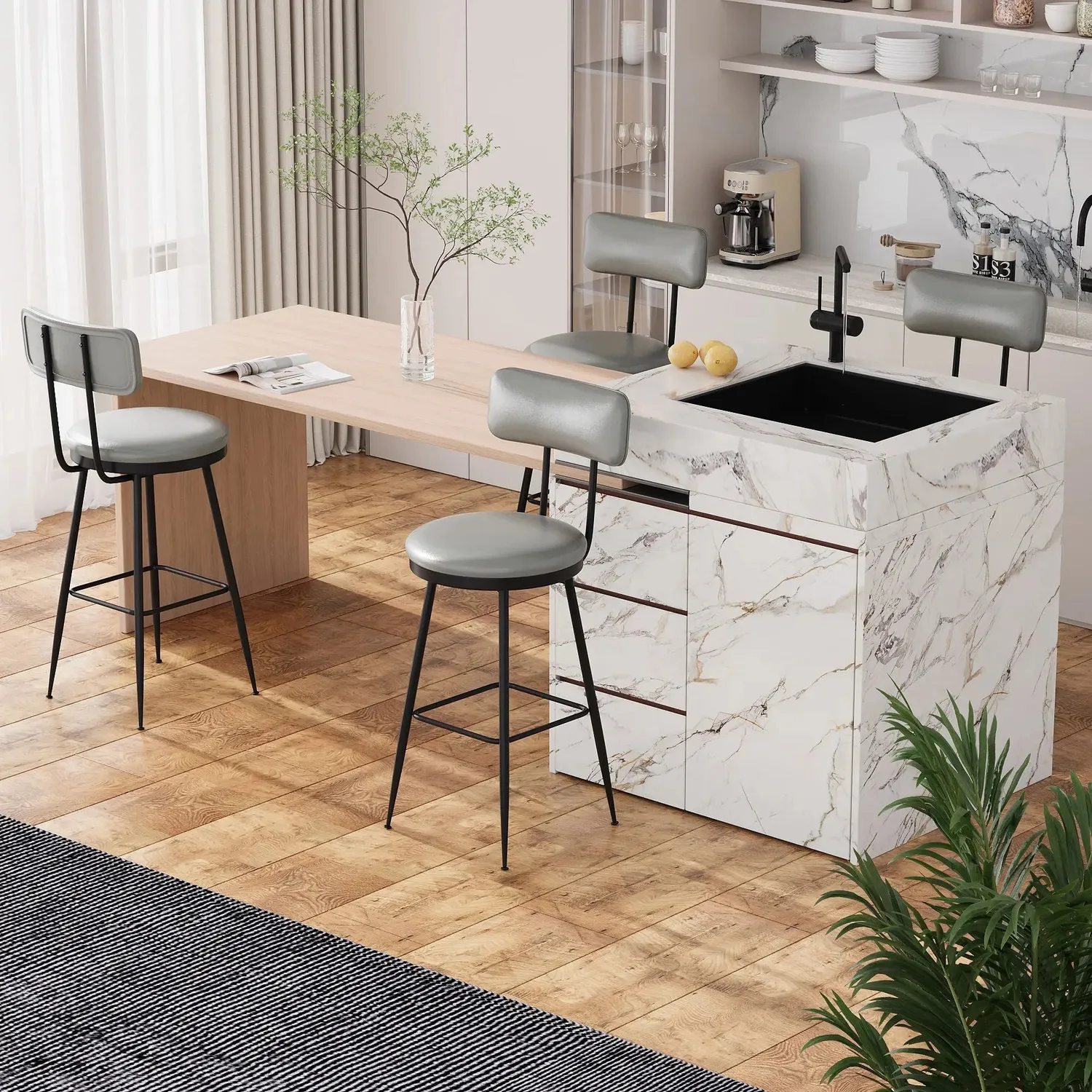 OutdoorMatch Barstoelen Donkergrijs 4 Stuks Kunstleer