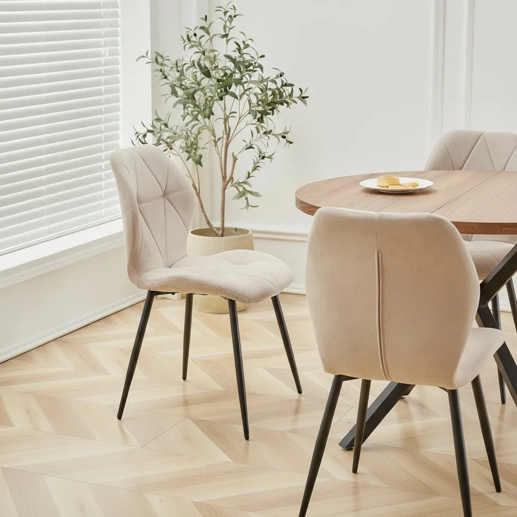OutdoorMatch Eetkamerstoelen Beige Linnen Set 2 Stuks Metaal