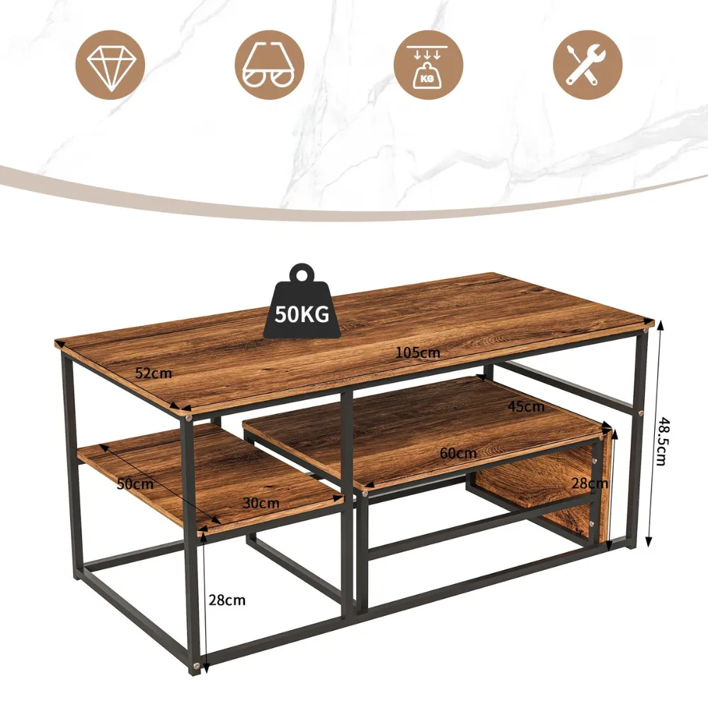 OutdoorMatch Salontafel Set van 2 Natuurlijk Hout