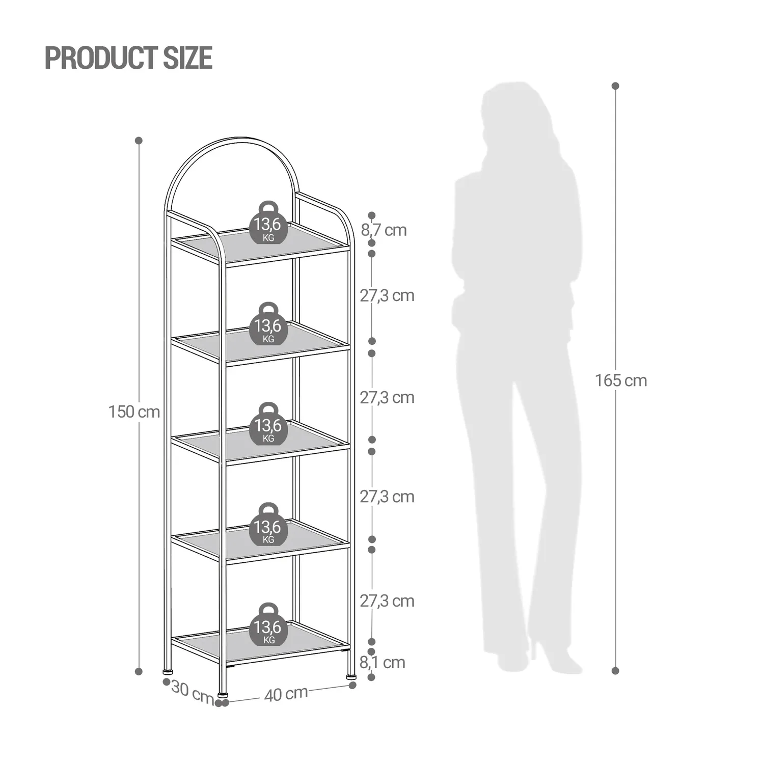 OutdoorMatch Boekenkast Glas Goud 30x40x155cm 5 Planken
