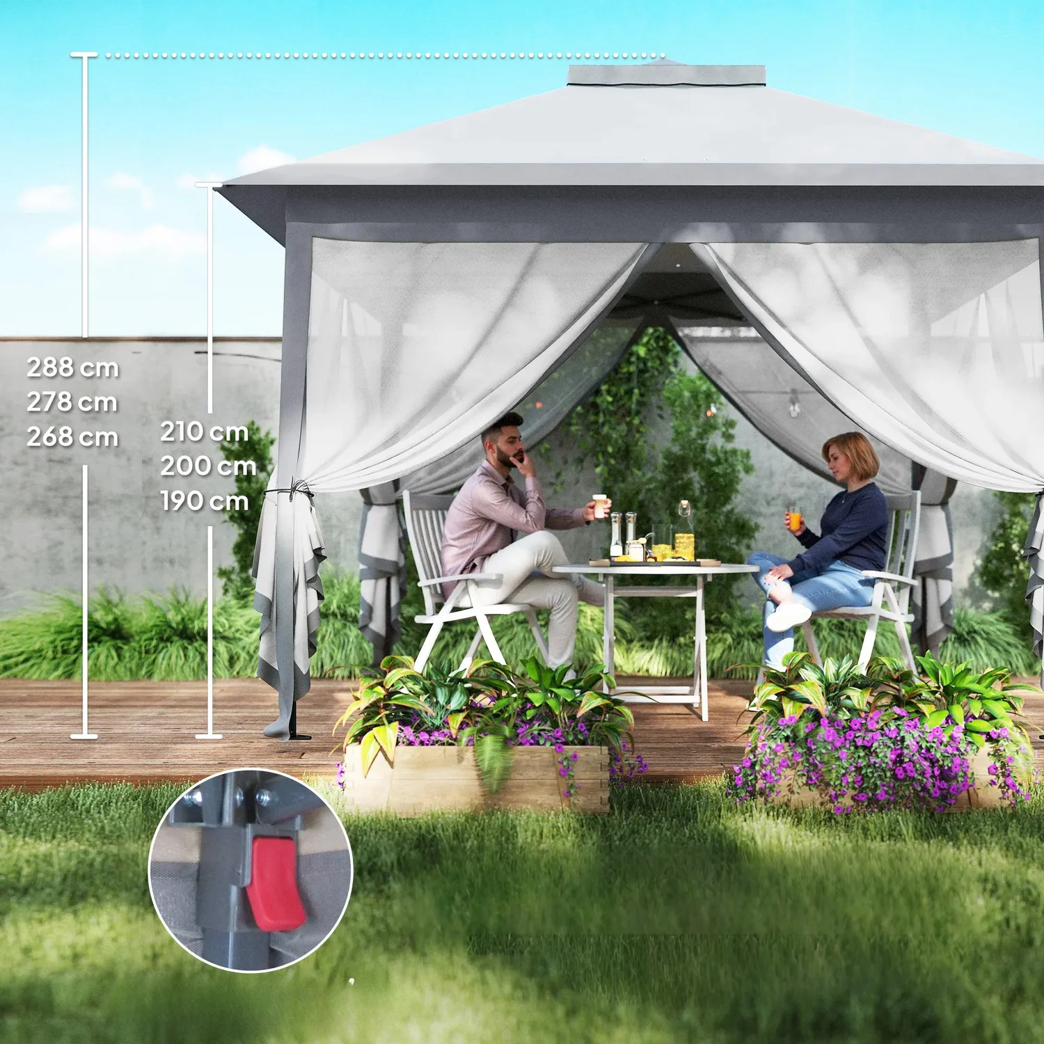 And OutdoorMatch Partytent 3,3x3,3m Grijs Met Muggennet