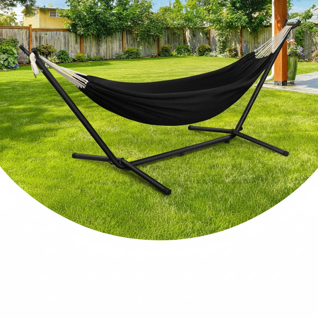 OutdoorMatch Hangmat Dubbel met Standaard Donkergrijs 250 kg