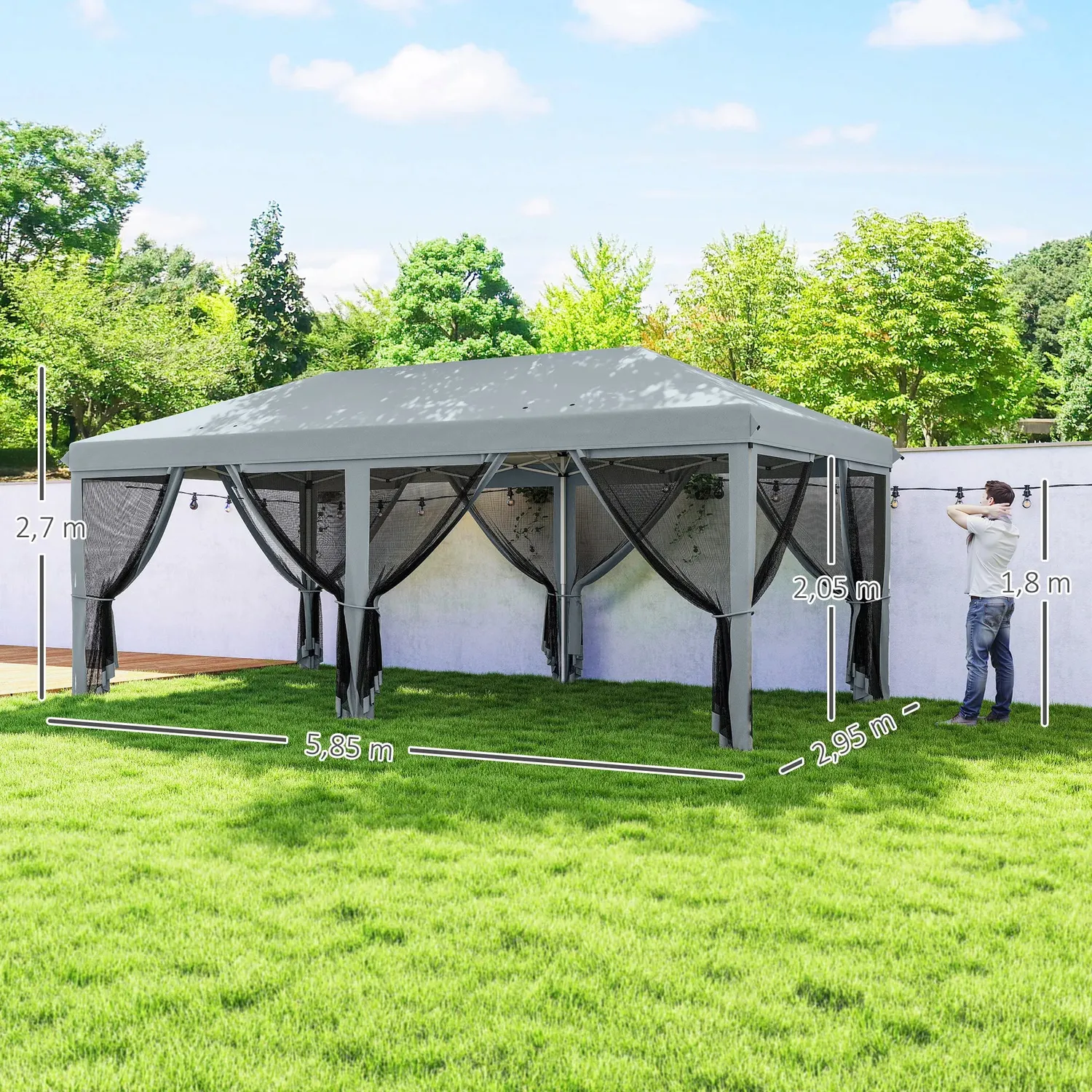 OutdoorMatch Tuinoverkapping 6x3 Zwart Pop-up Netten
