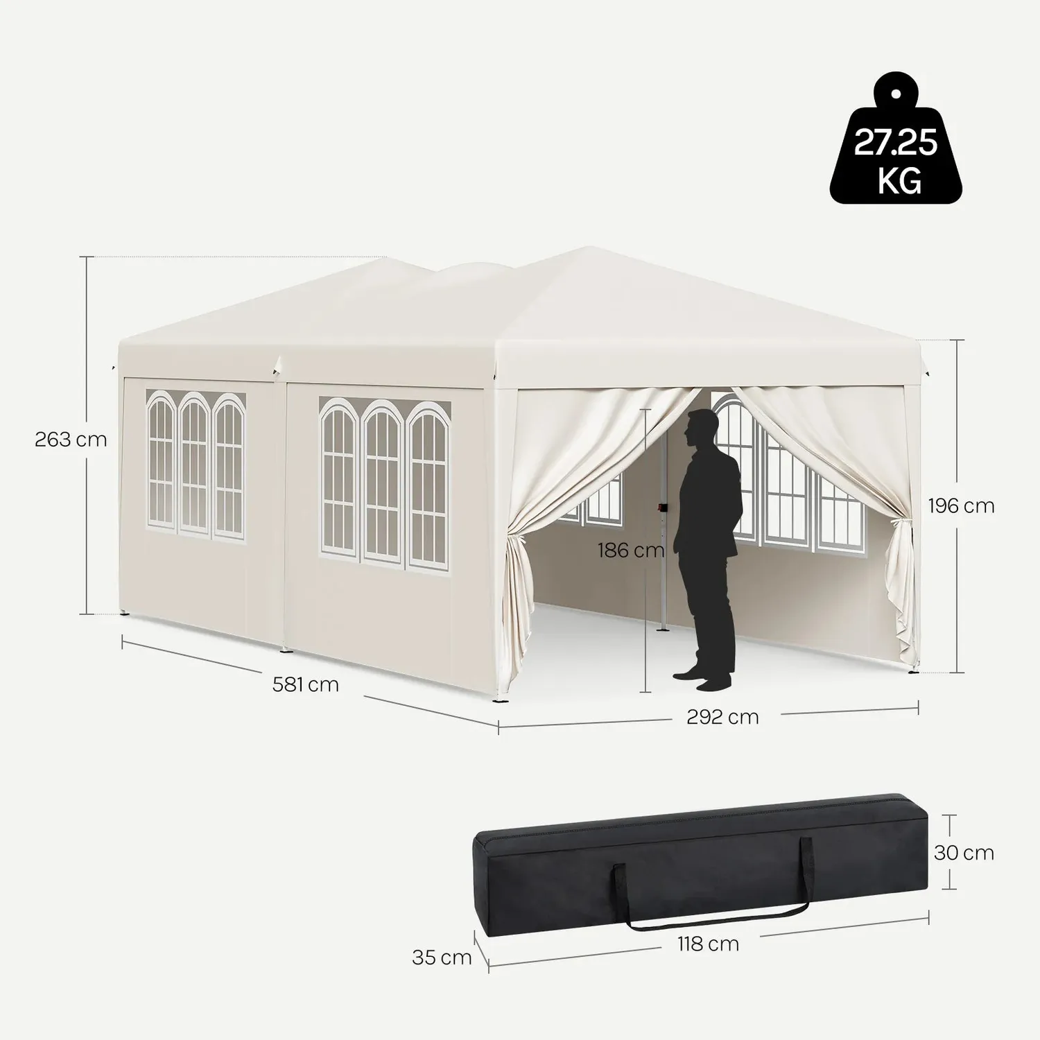 OutdoorMatch Partytent 3x6m Grijs 6 Wanden