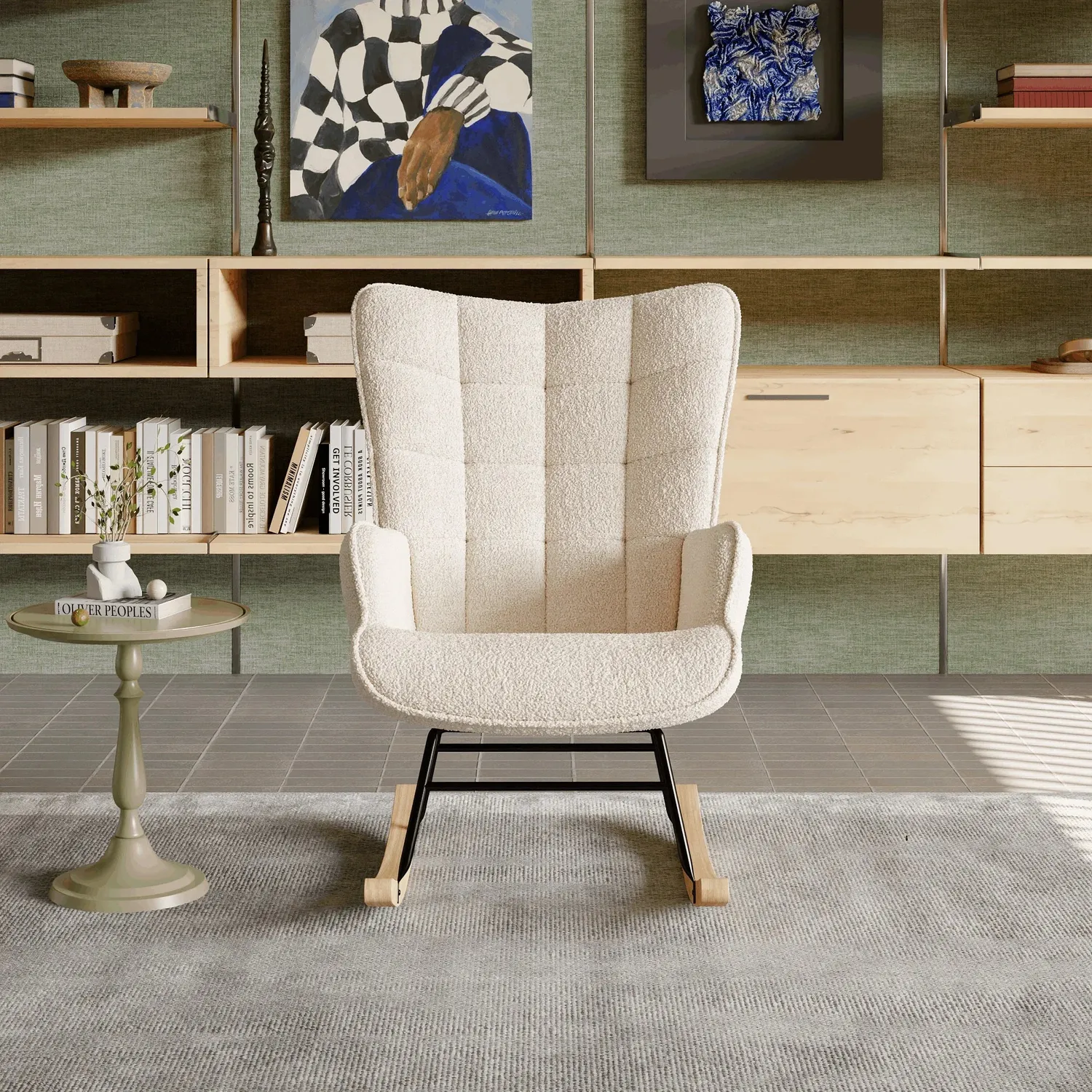 OutdoorMatch relaxstoel beige stof schuimvulling 68 cm