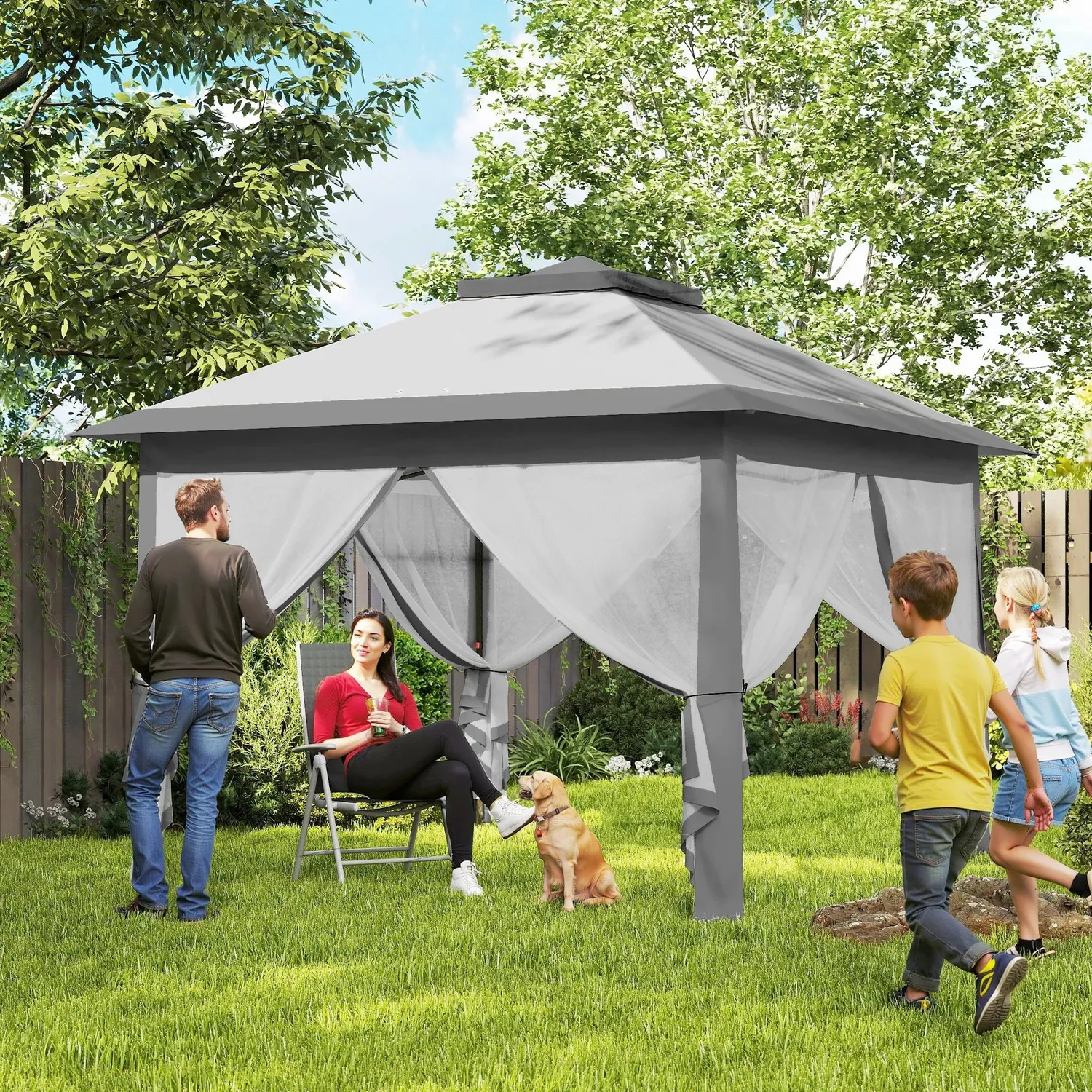 And OutdoorMatch Partytent 3,3x3,3m Grijs Met Muggennet