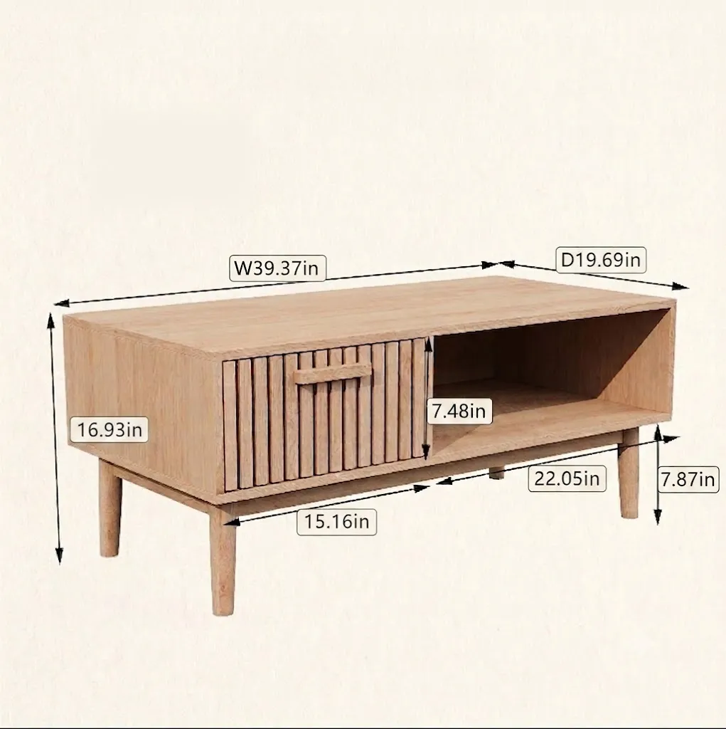 OutdoorMatch Houten Salontafel 100x50 Natuurlijk met Lade
