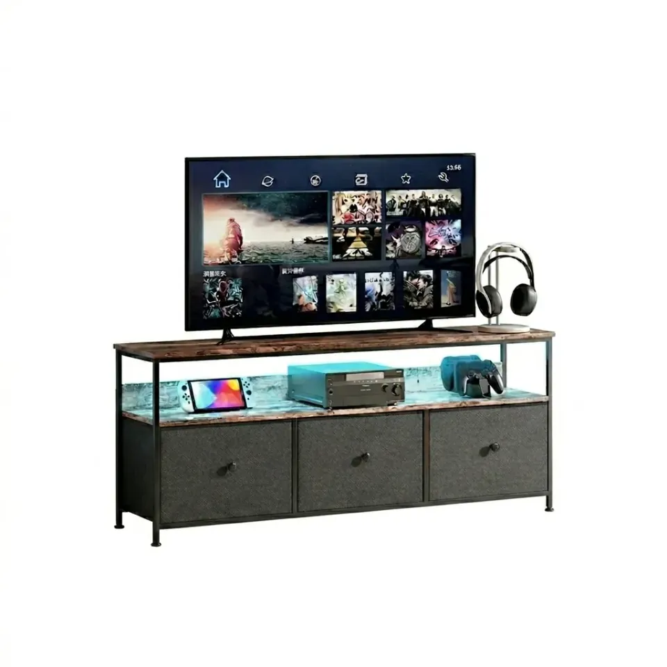 OutdoorMatch TV-stand LED Zwart Staal 108 cm 3 Laden