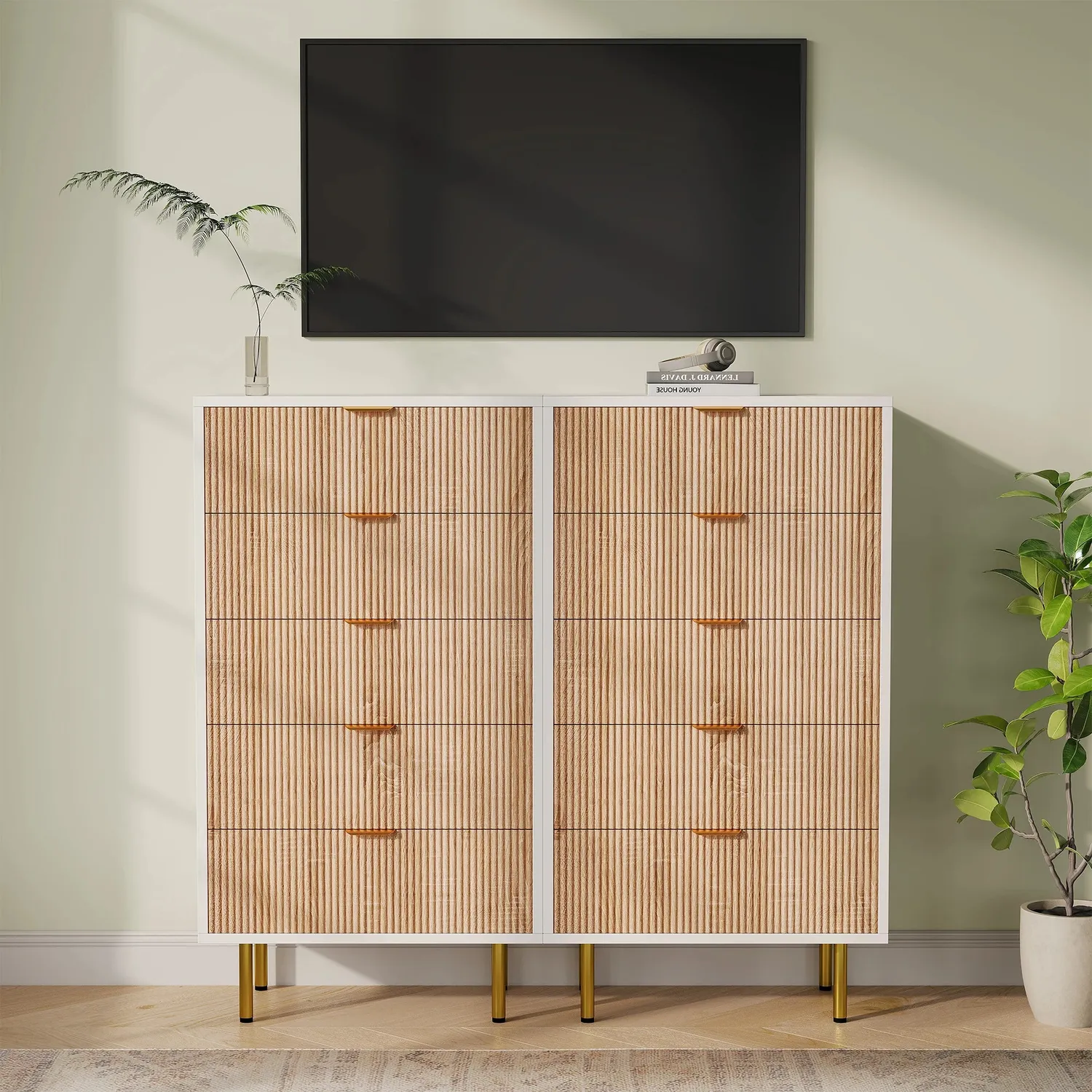 OutdoorMatch Ladekast 5 laden wit houtlook 60x34x109,8 cm