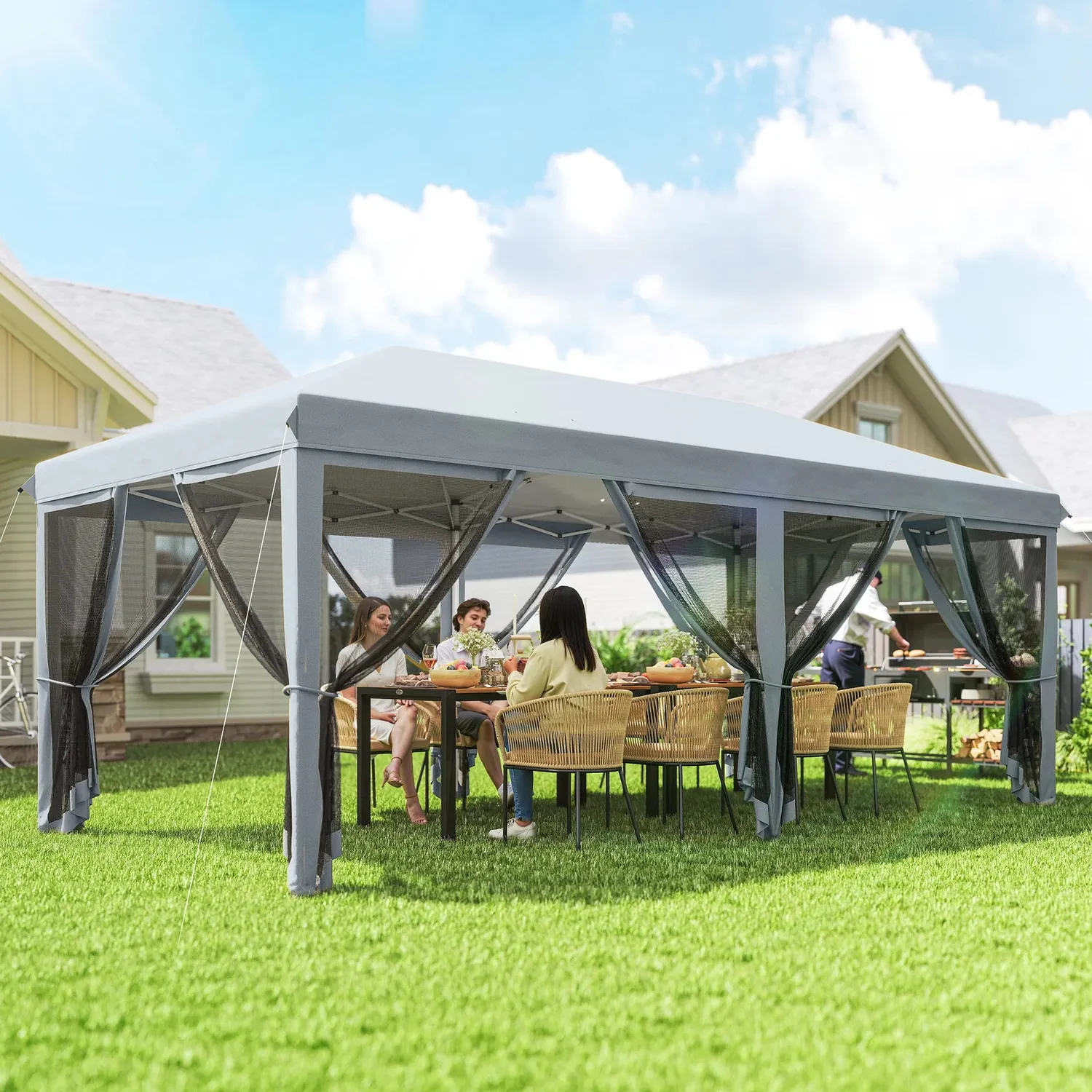 OutdoorMatch Tuinoverkapping 6x3 Zwart Pop-up Netten