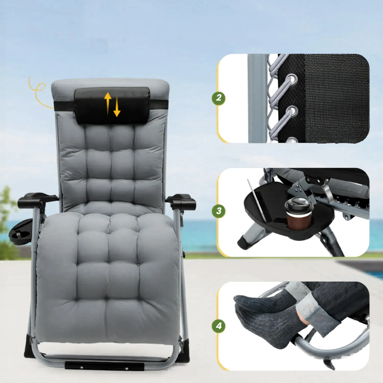 OutdoorMatch Anti-Gravity Loungestoel Zwart 160 kg