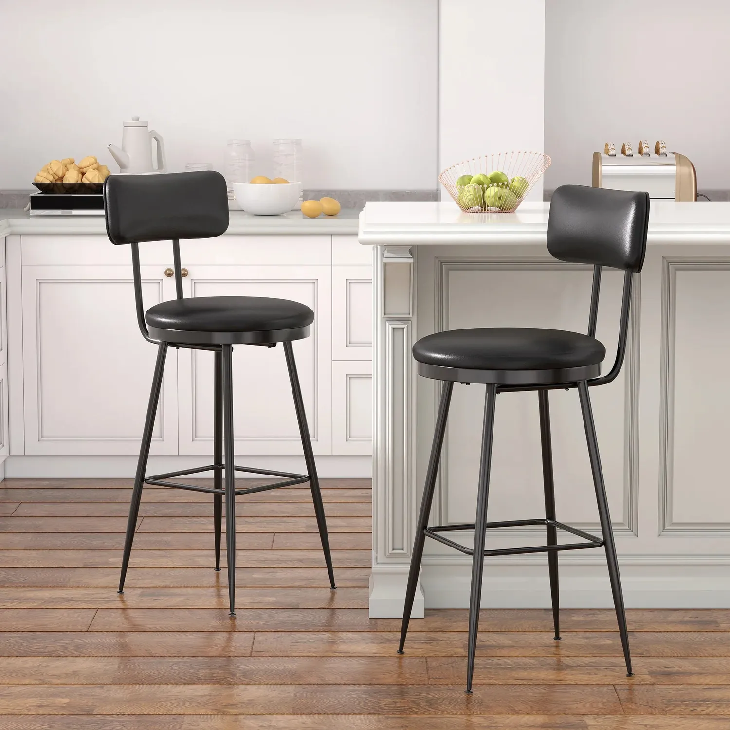 OutdoorMatch Barstoelen Set van 2 Zwart Kunstleer