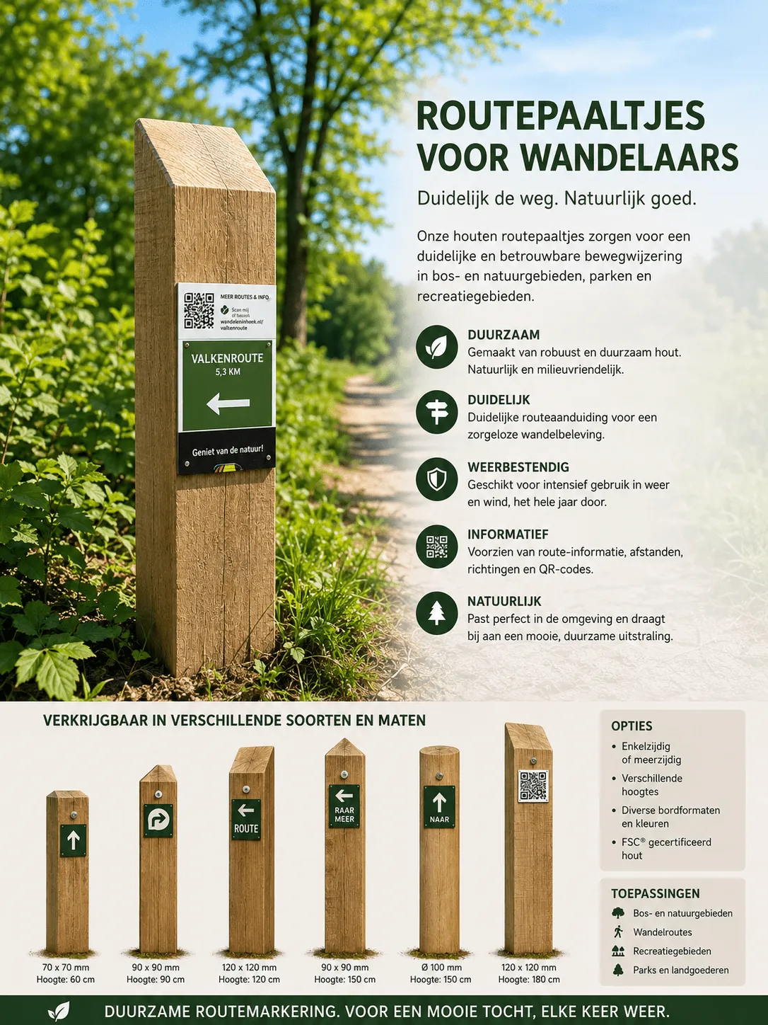 Jaap de Vries wandelroutepaal eikenhout Trespa bord