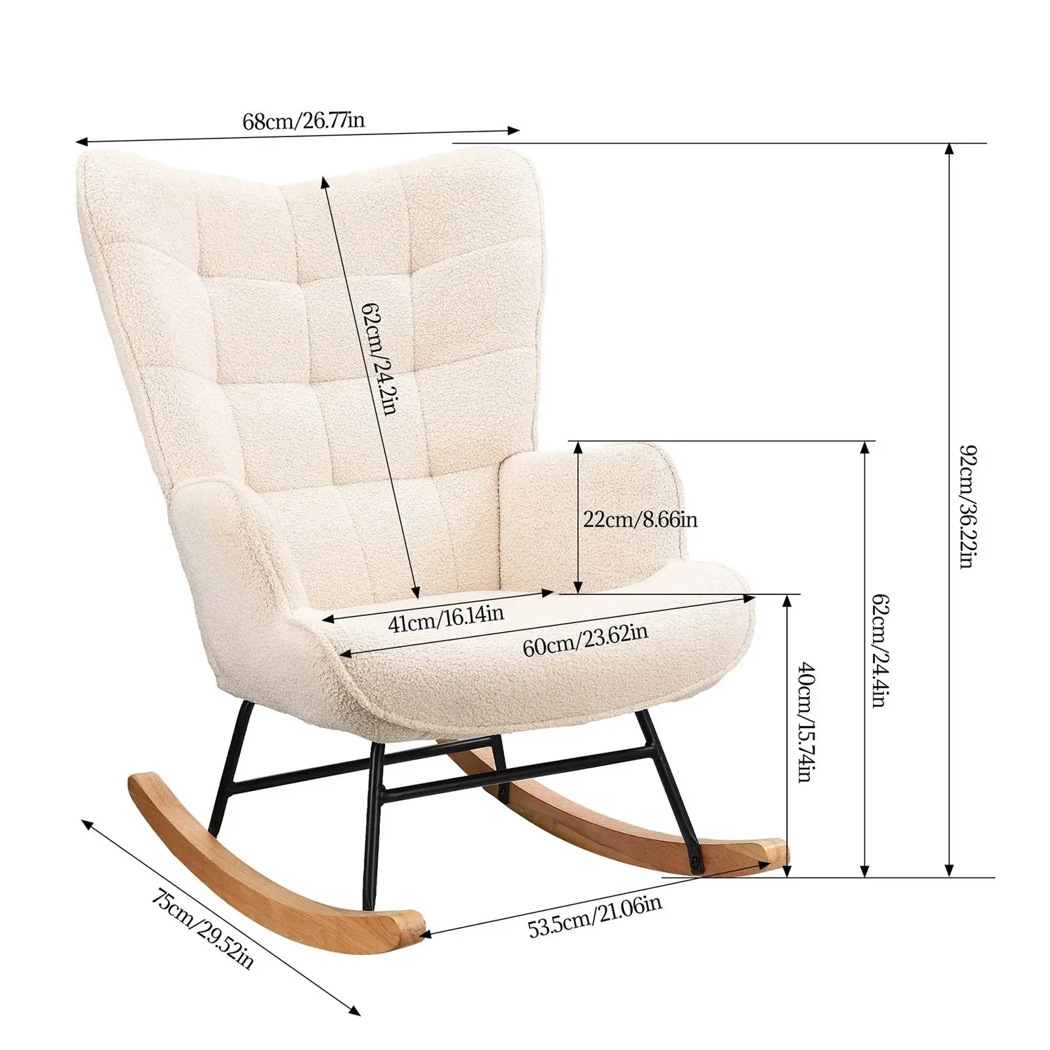 OutdoorMatch relaxstoel beige stof schuimvulling 68 cm