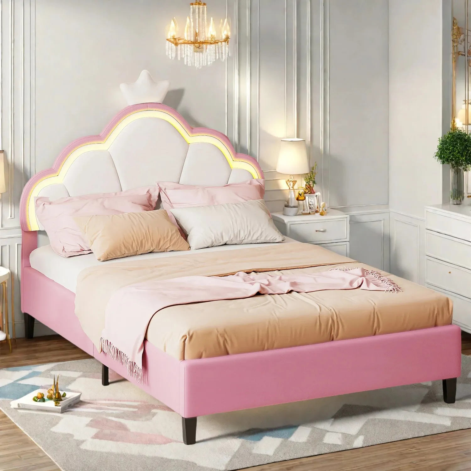 OutdoorMatch Bedframe 90x200 Gestoffeerd met LED Flanel