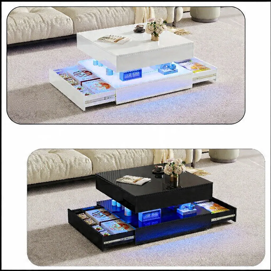 OutdoorMatch salontafel hoogglans 60x60 LED wit zwart