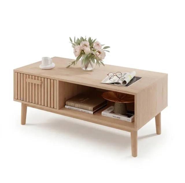 OutdoorMatch Houten Salontafel 100x50 Natuurlijk met Lade