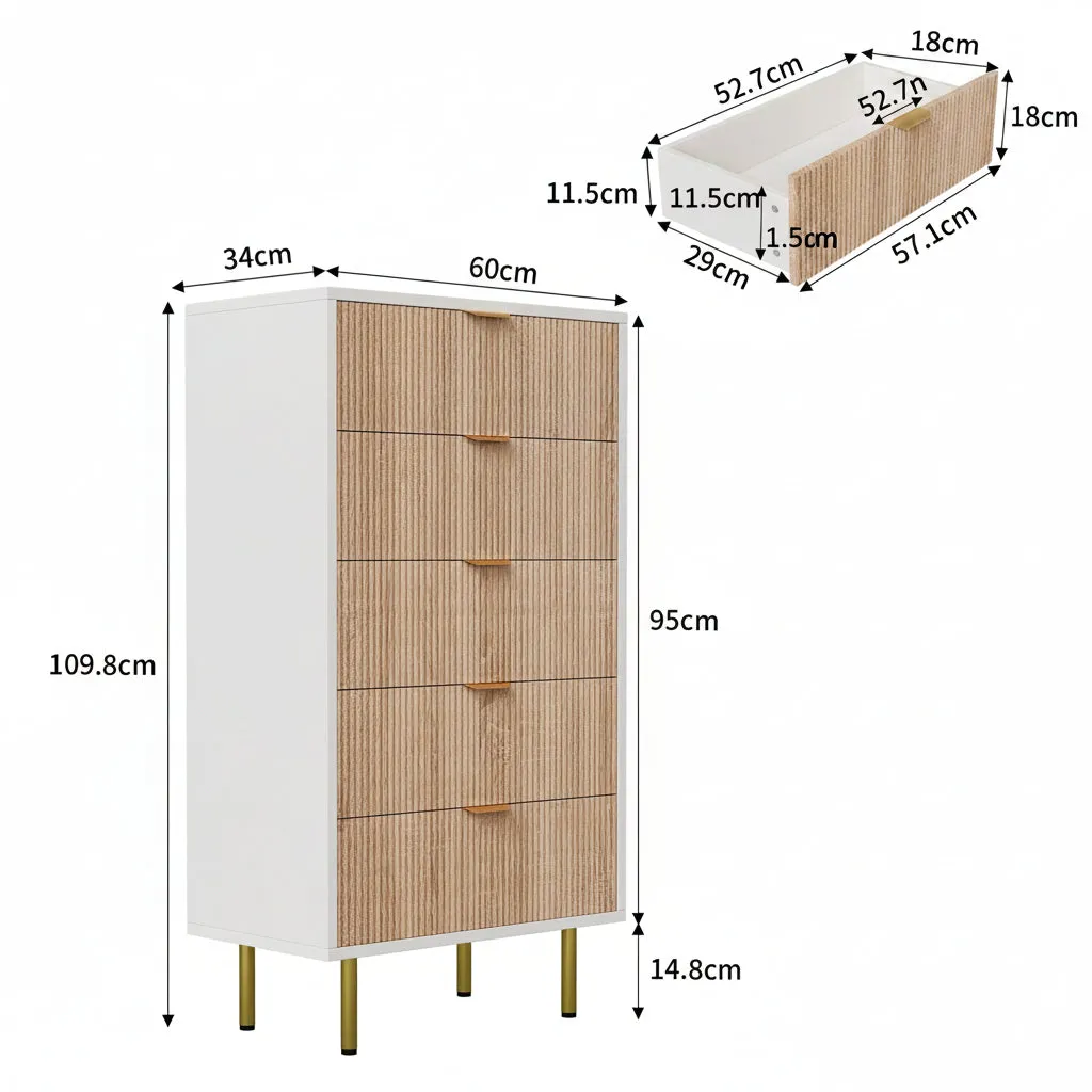 OutdoorMatch Ladekast 5 laden wit houtlook 60x34x109,8 cm