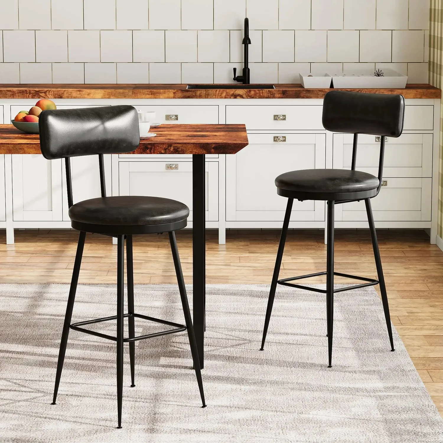 OutdoorMatch Barstoelen Set van 2 Zwart Kunstleer