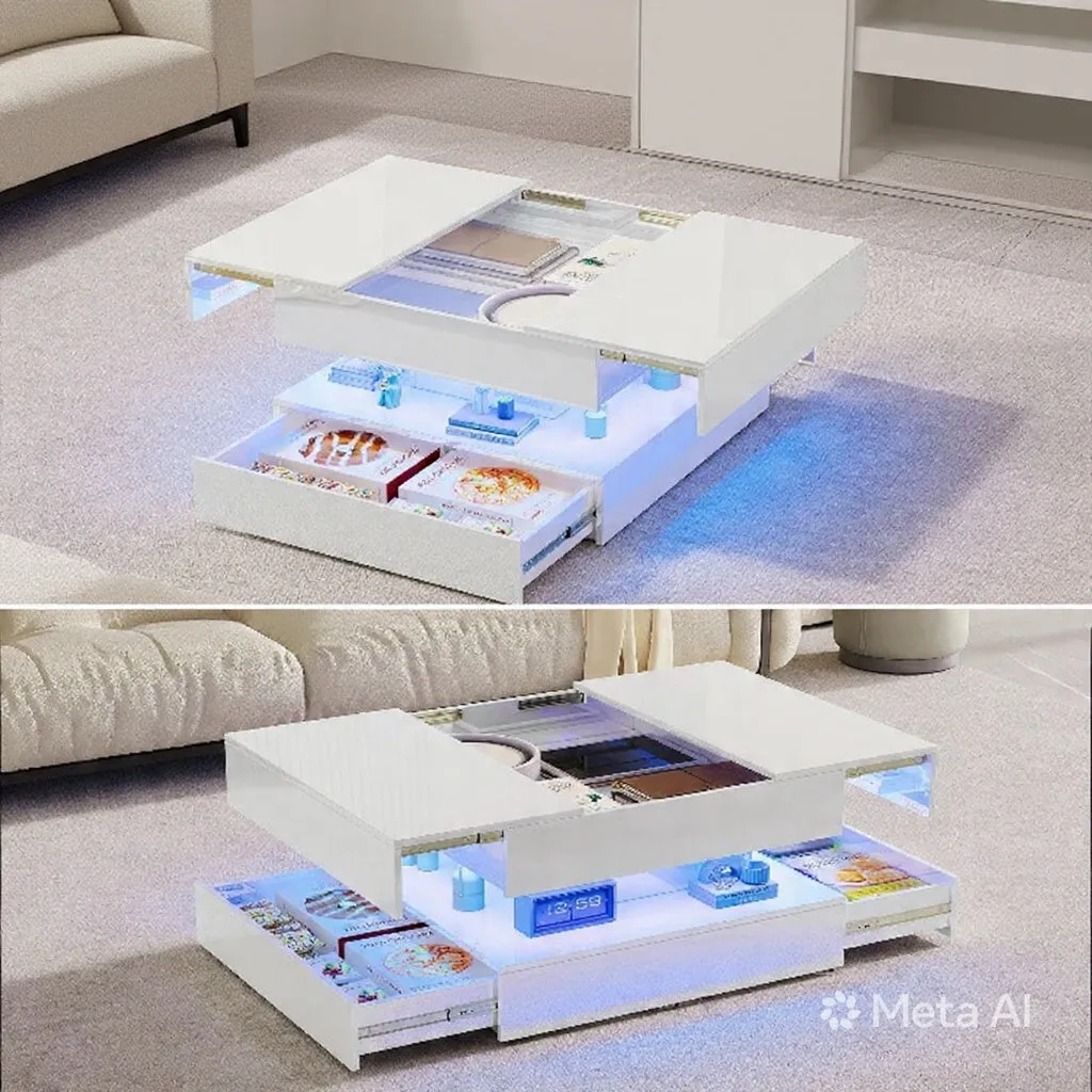 OutdoorMatch salontafel hoogglans 60x60 LED wit zwart