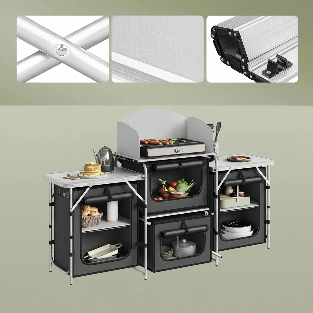 OutdoorMatch camping keukenkast zwart opvouwbaar aluminium