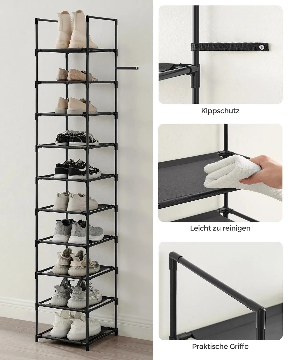 OutdoorMatch schoenenrek 10 etages smal zwart 33 cm