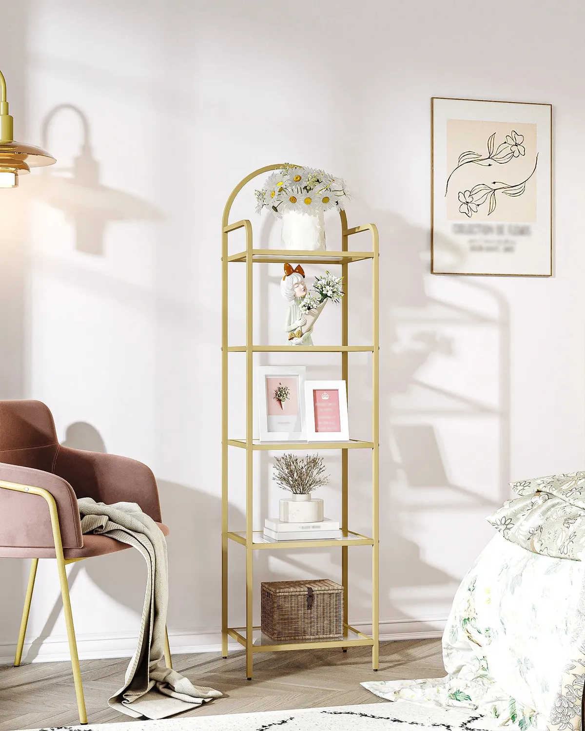 OutdoorMatch Boekenkast Glas Goud 30x40x155cm 5 Planken