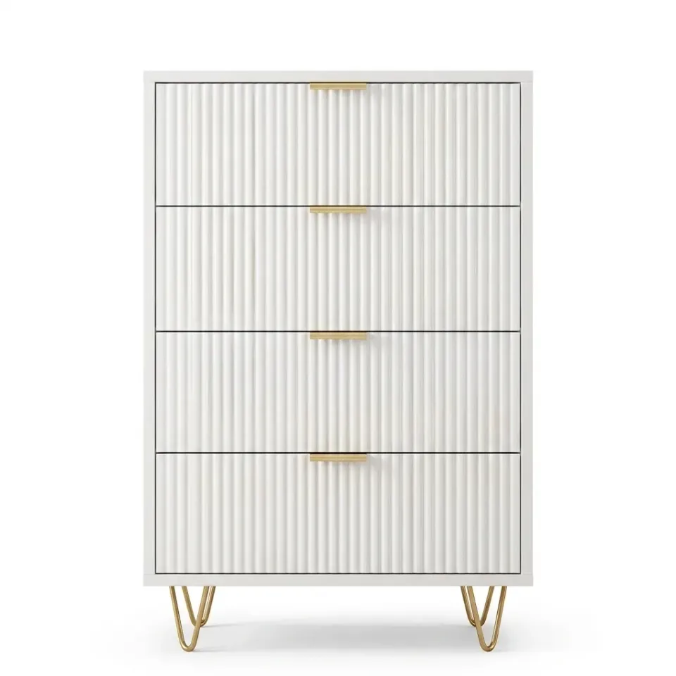 OutdoorMatch Commode 60x34 Wit 4 Laden Goud