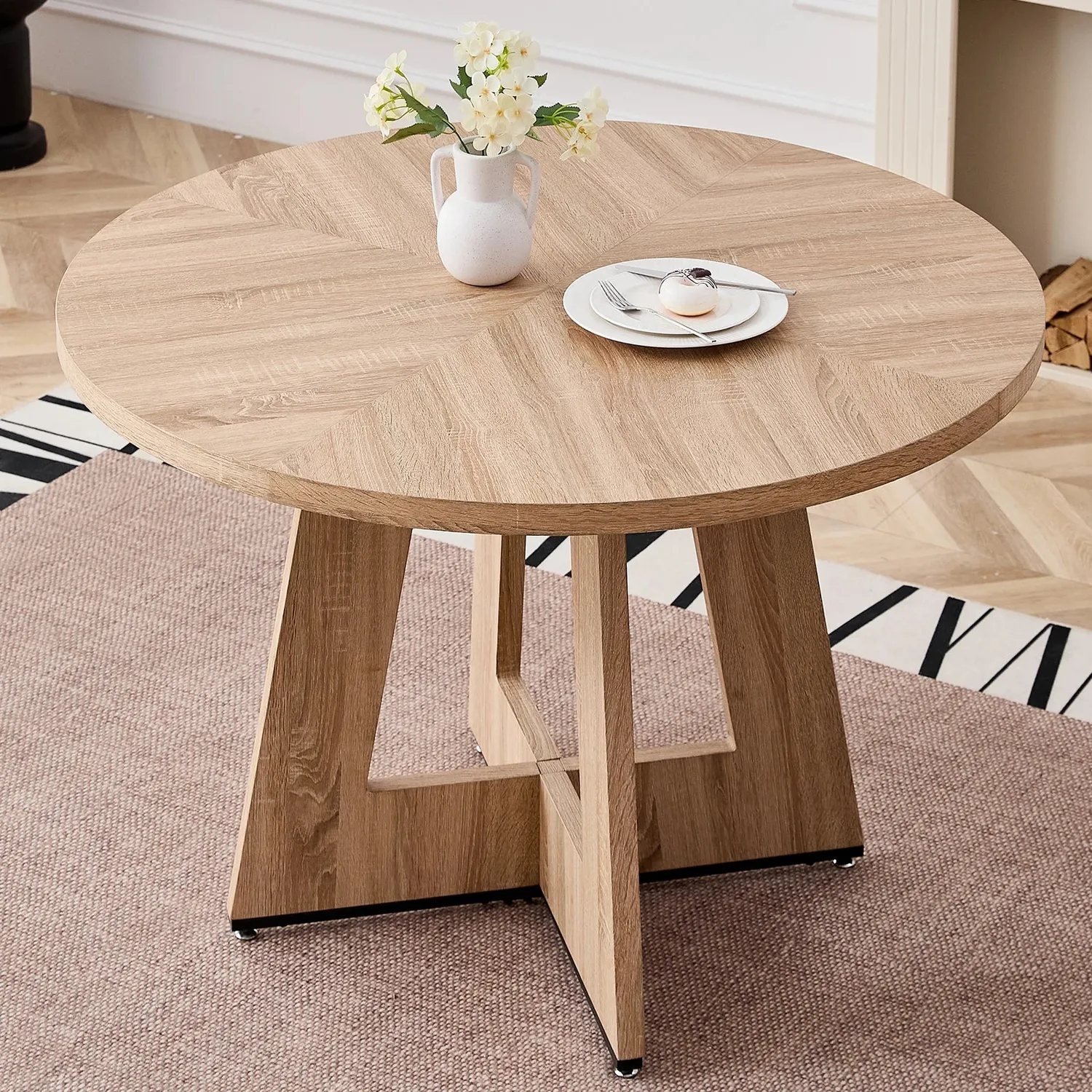 OutdoorMatch Ronde Eettafel 110 cm Licht Hout Scandinavisch
