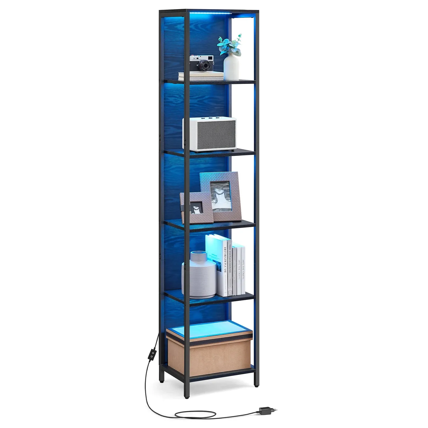OutdoorMatch Boekenkast LED Zwart 40x178,6 cm 6-vaks