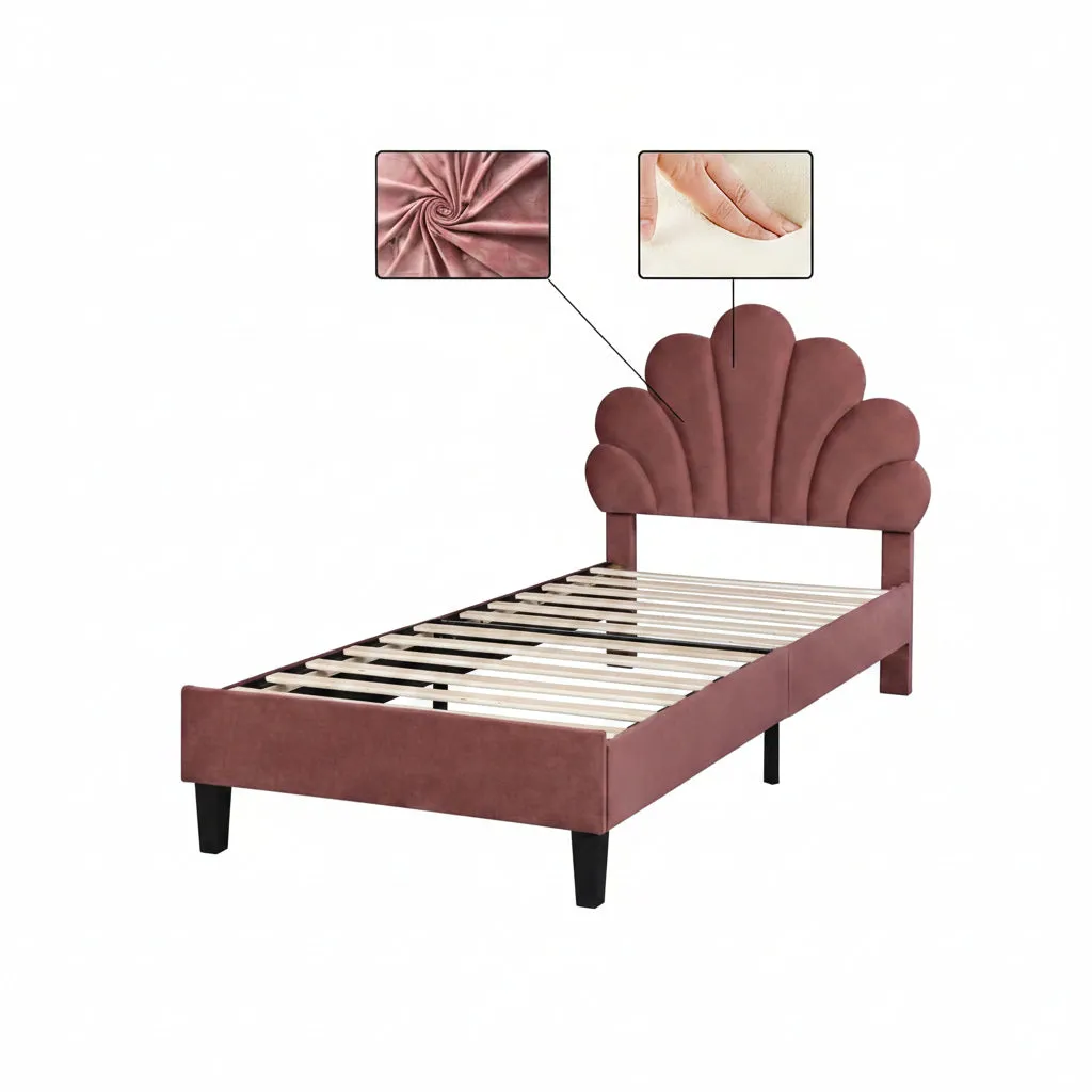 OutdoorMatch Bedframe 90x200 Bloemmotief Kunstleer Lattenbodem