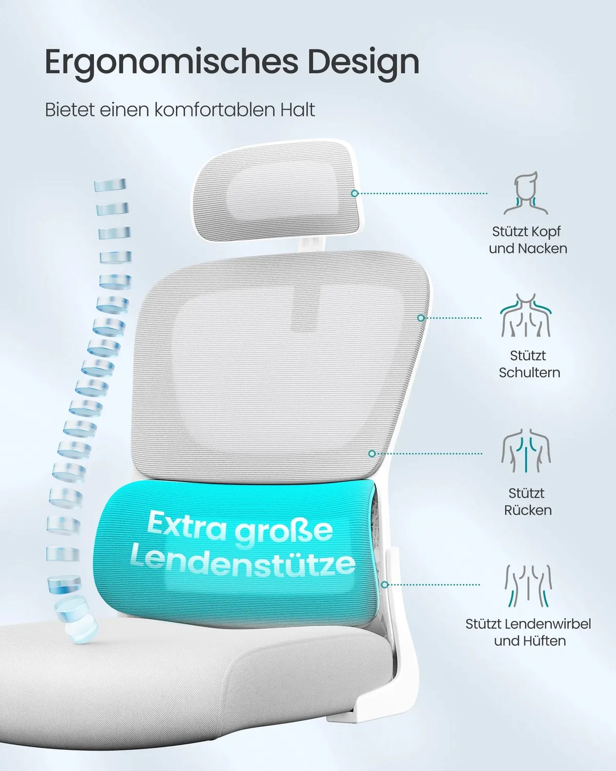 OutdoorMatch Bureaustoel Ergonomisch Grijs met Mesh Rug