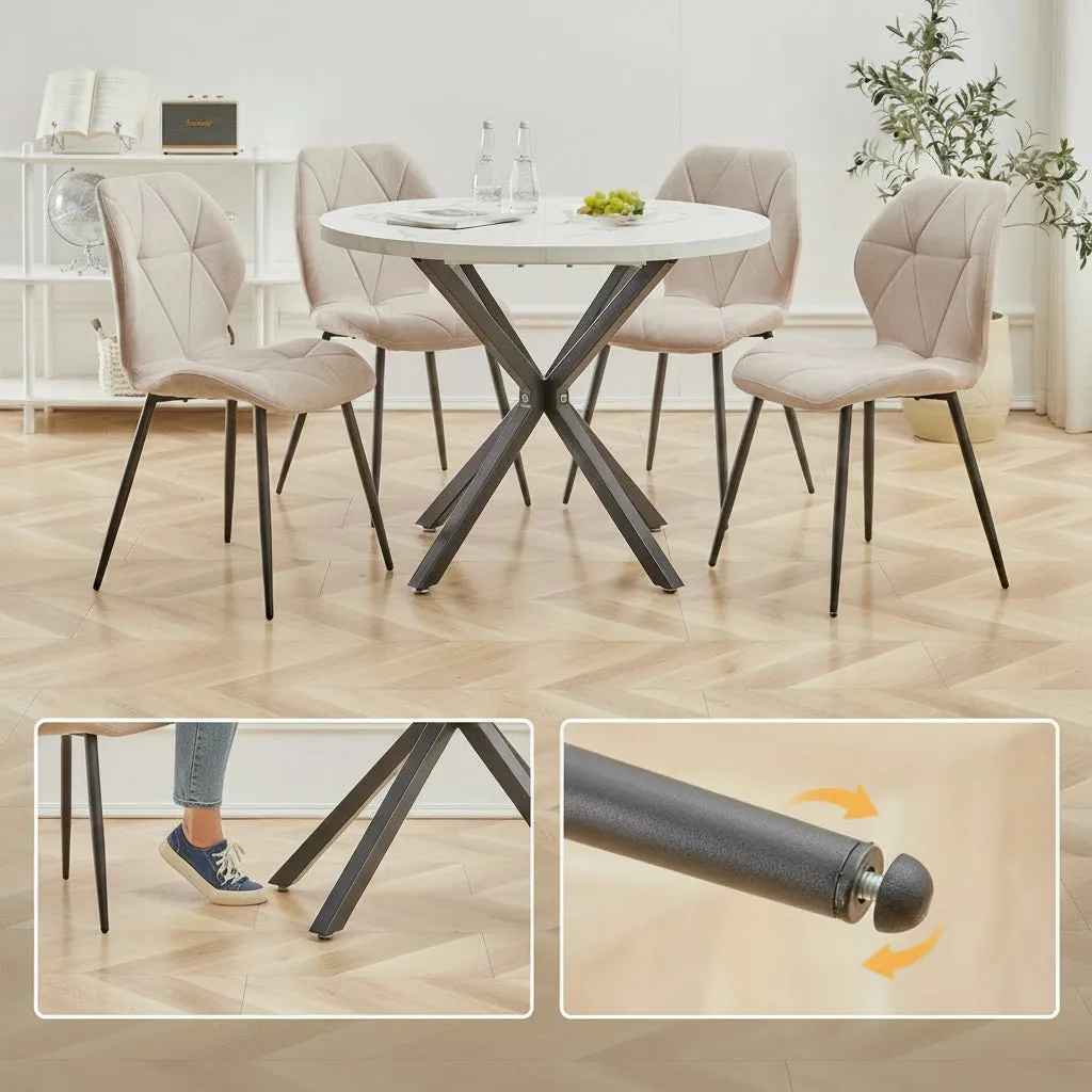 OutdoorMatch Eetkamerstoelen Beige Linnen Set 2 Stuks Metaal