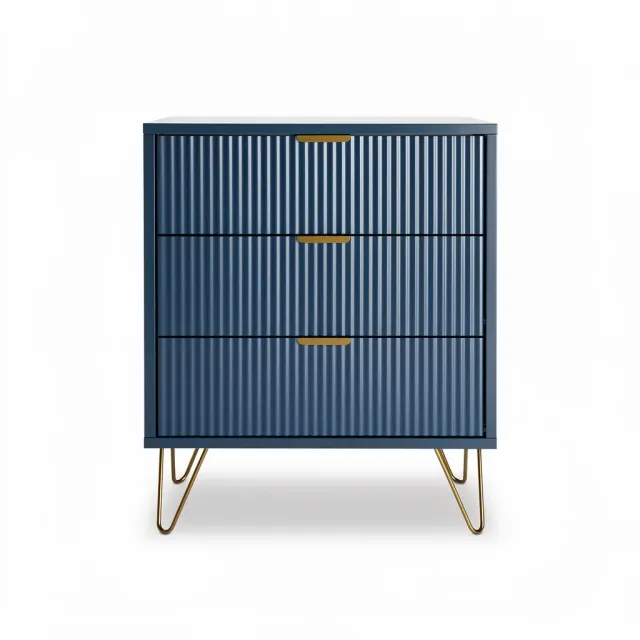 OutdoorMatch Nachtkastje 3 Laden Blauw met Gouden Poten 60 cm