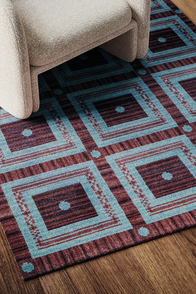 Sutherland Furniture Breaking Grid Tibetan Knot stof
