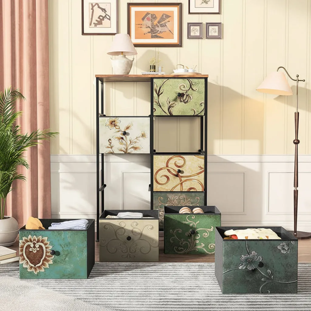 OutdoorMatch ladekast 8 lades vintage bloemenprint
