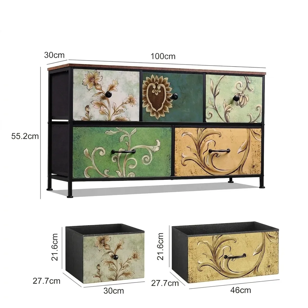 OutdoorMatch Ladekast 5 Lades Vintage Houtlook 100 cm